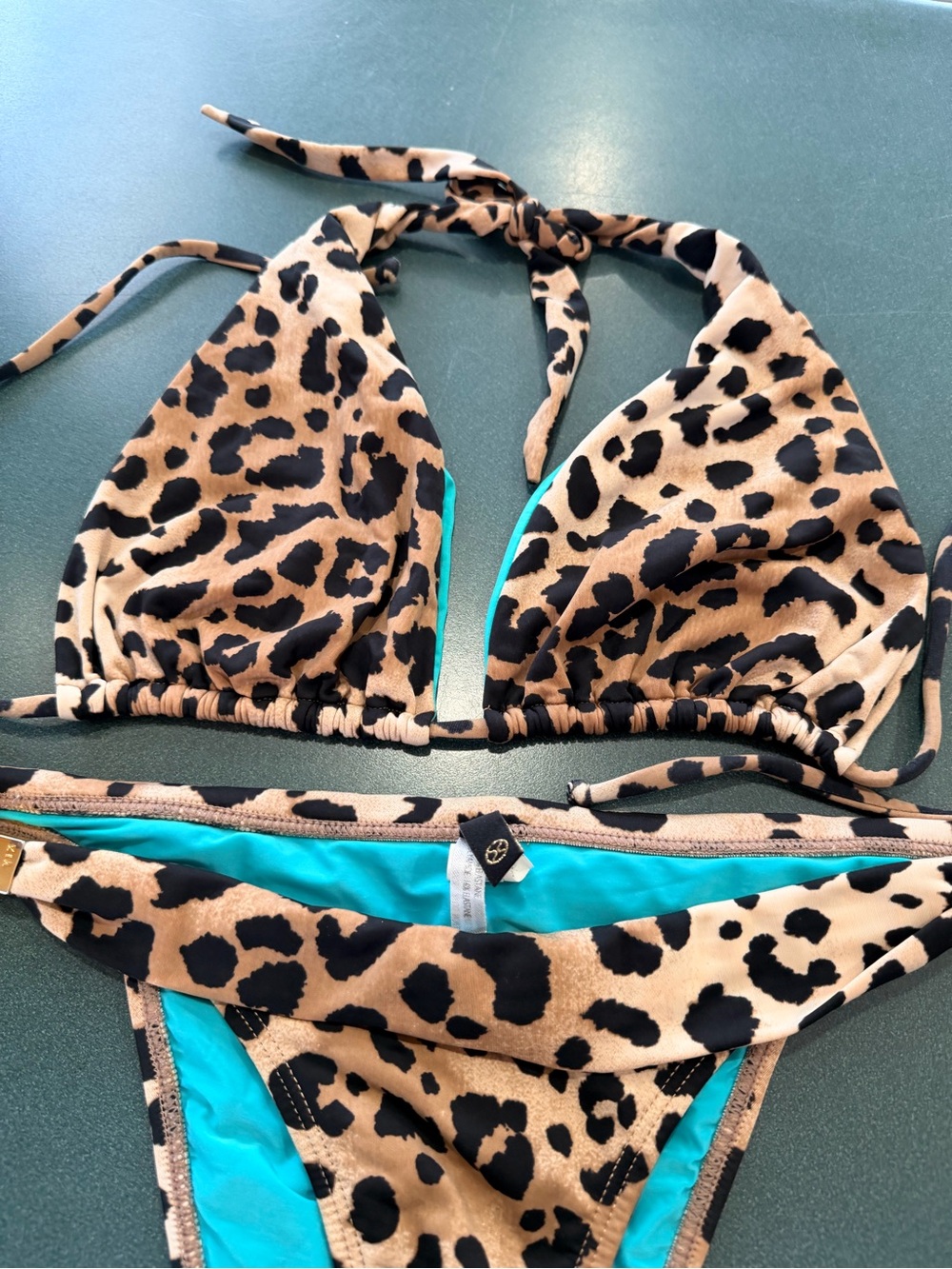 Vix Paula Hermanny Leopard Aqua Triangle Bikini Set - Picture 14 of 16